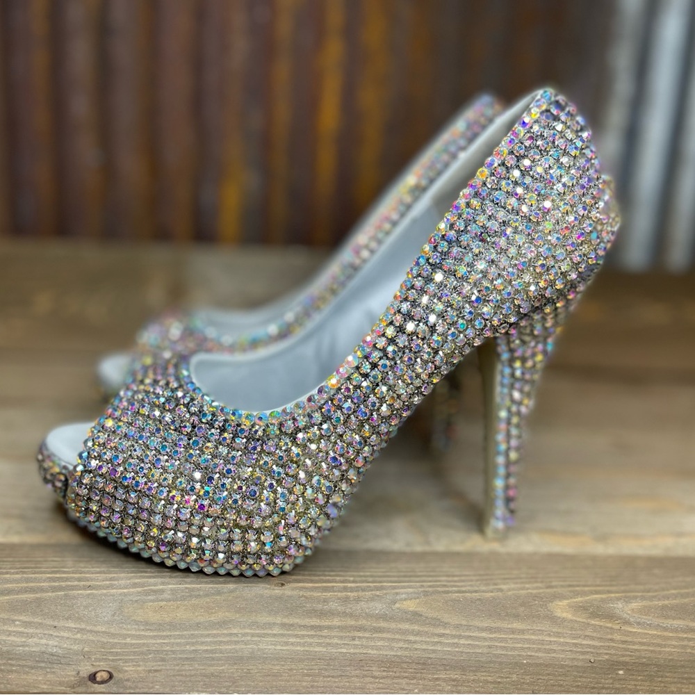 Marc DeFang AB Crystal Peep Toe Worn once for a wedding.